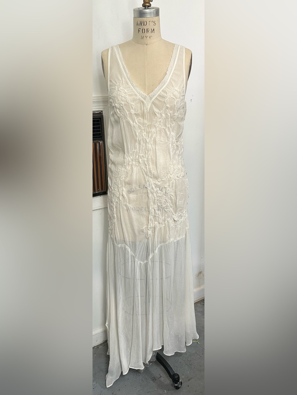 Zara Ivory V-Neck Gathered Asymmetrical Slip Dress